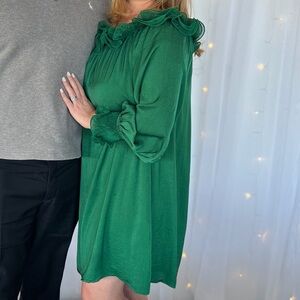 Dark Green Long Sleeve Holiday Dress with Black Heels